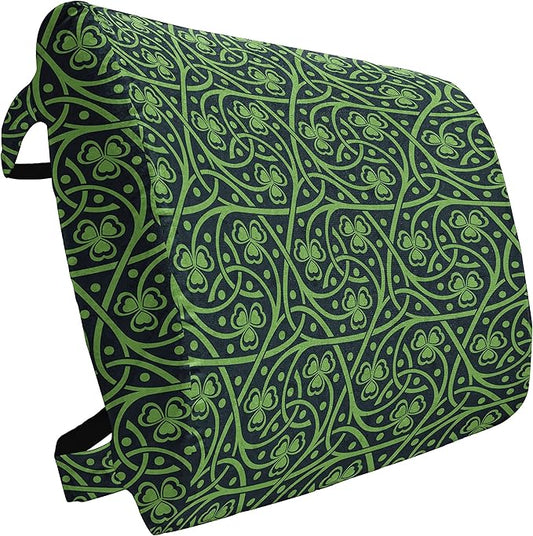 Ambesonne Irish Lumbar Back Support Pillow, National Foliage Pattern Intricate Twigs and Dots Trefoil Botanical Abstraction, High Density Foam for Office Chairs Car Seats, 14" x 13", Lime Green