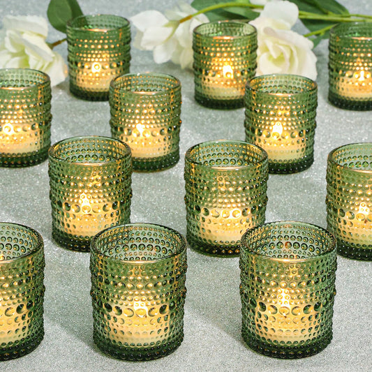 SUPMIND 24 Pcs Votive Candle Holders, Glass Holders Bulk for Table Centerpiece, Tea Lights Candle Holders for Wedding Shower, Party and Home Decor Green