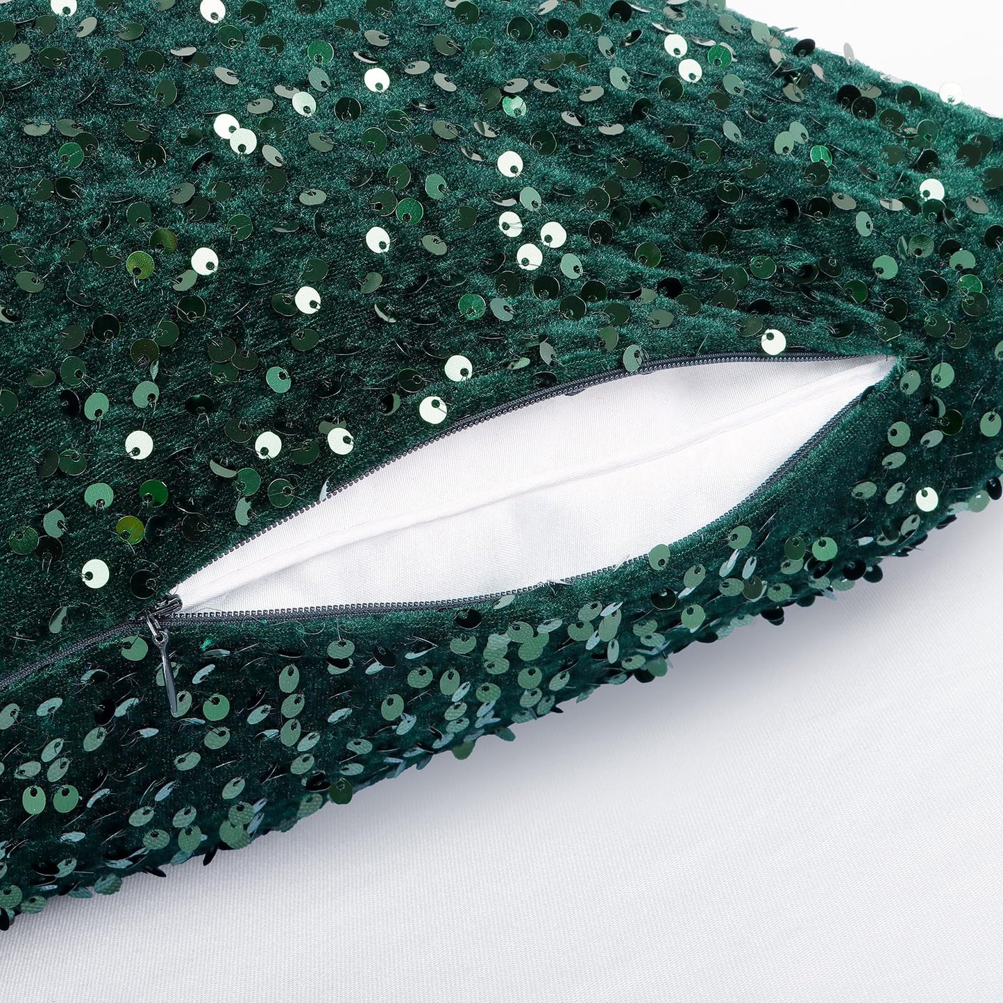 ShinyBeauty Green Velvet Pillow Covers 12X20-Inch Set of 2 Sequin Emerald Green Pillows Cover, Soft Decorative Cushion Cover, Rectangle Pillow Case for Sofa, Couch, Living Room Decor