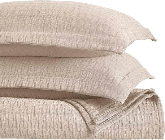 Superior 3 Piece Cotton Bedspread Set, Home Bed Decor, Decorative Bed Spread, 2 Pillow Shams, Medium Weight Blanket, Matelasse Coverlet Bedding, Calvert Collection, California King, Beige