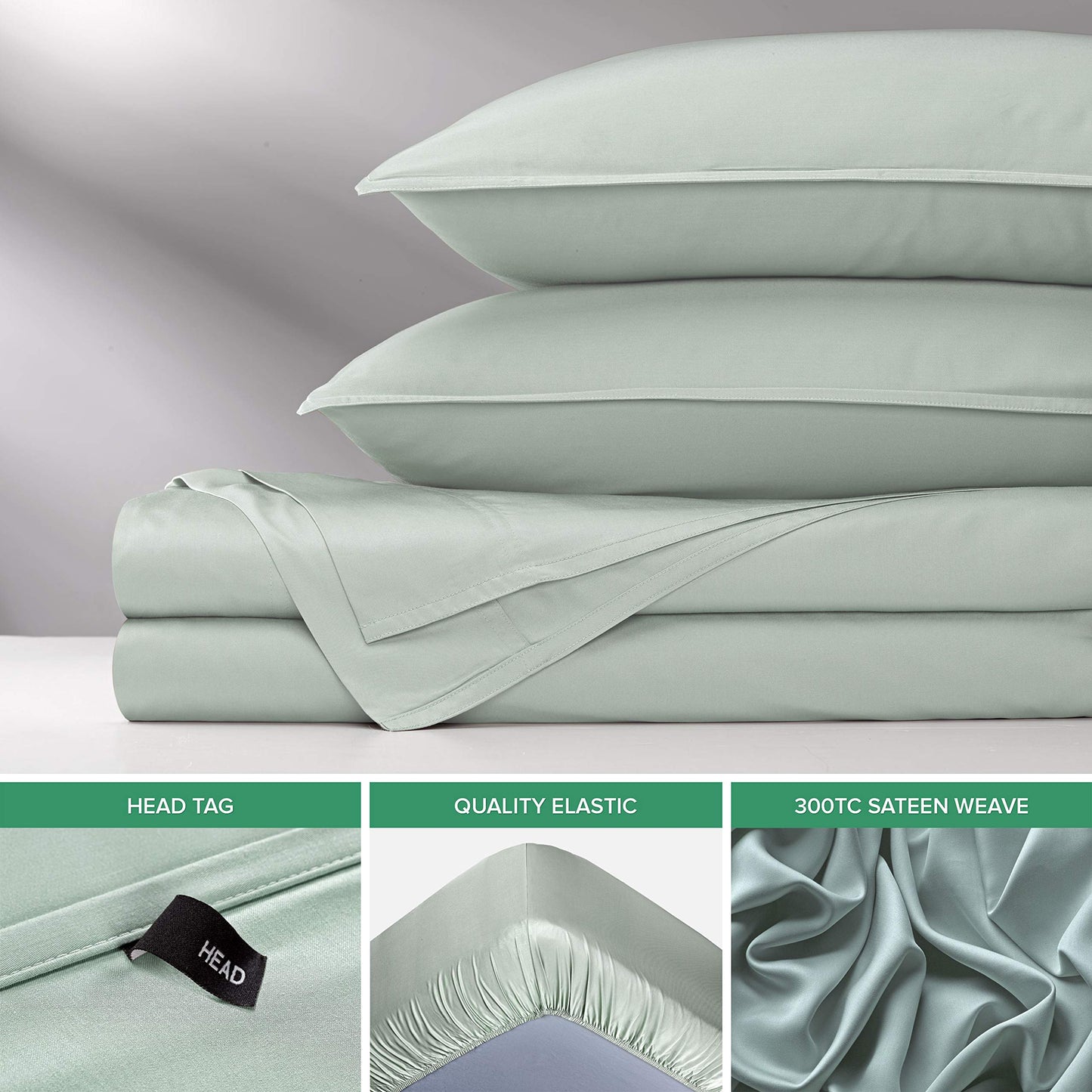 Pure Bamboo Queen Sheets, Genuine 100% Organic Viscose Derived from Bamboo Bed Sheet Set, Luxuriously Soft & Cooling, Double Stitching, 2 Year Quality Promise (Queen, Sea Glass)