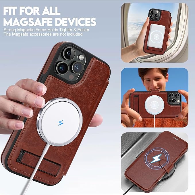 CIVICASE for iPhone 13 Pro Wallet Case with Stand,PU Leather Flip Credit Card Holder Slots (RFID Blocking),Compatible with Magsafe Magnetic Holder Phone Cover Women Men,Dark Brown