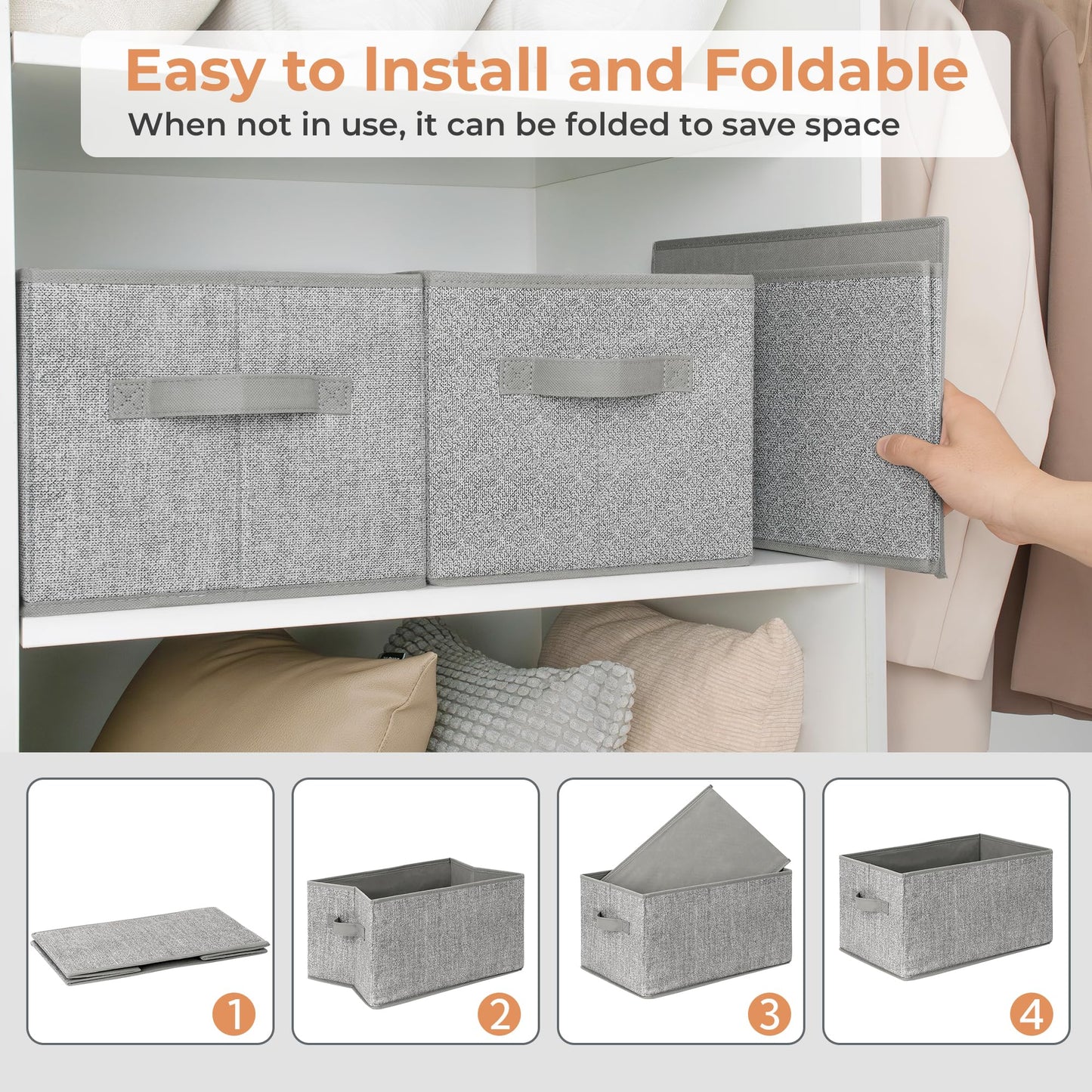 GRANNY SAYS Closet Storage Bins, Storage Baskets for Closet, Fabric Bins for Clothes, Closet Organizer Bins, Gray, Medium, 3-Pack