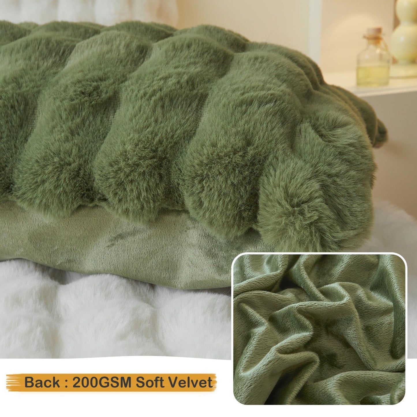 LIFEREVO 2 Pieces Fluffy Faux Rabbit Fur Pillow Cases, Luxury Soft Plush Shaggy Bubble Pillowcases Standard Size with Zipper, Furry Fuzzy Long Pillow Shams Adult Girls Kids Teens 20x26, Sage Green