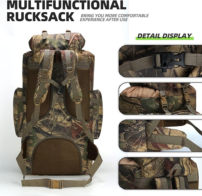 HongXingHai 100L Camping Hiking Backpack,Molle military Tactical rucksack backpack,Waterproof Lightweight Hiking Backpack (Maple Leaf)