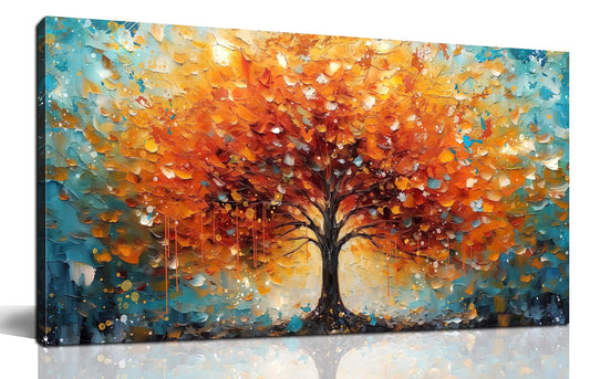 Zoyotago Large Canvas Wall Art Orange Yellow Tree Picture Modern Canvas Prints Ready to Hang for Bedroom Living Room Size 20x40