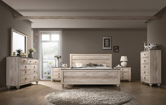 Roundhill Furniture Amerland Contemporary White Wash Finish 6-Piece Bedroom Set,