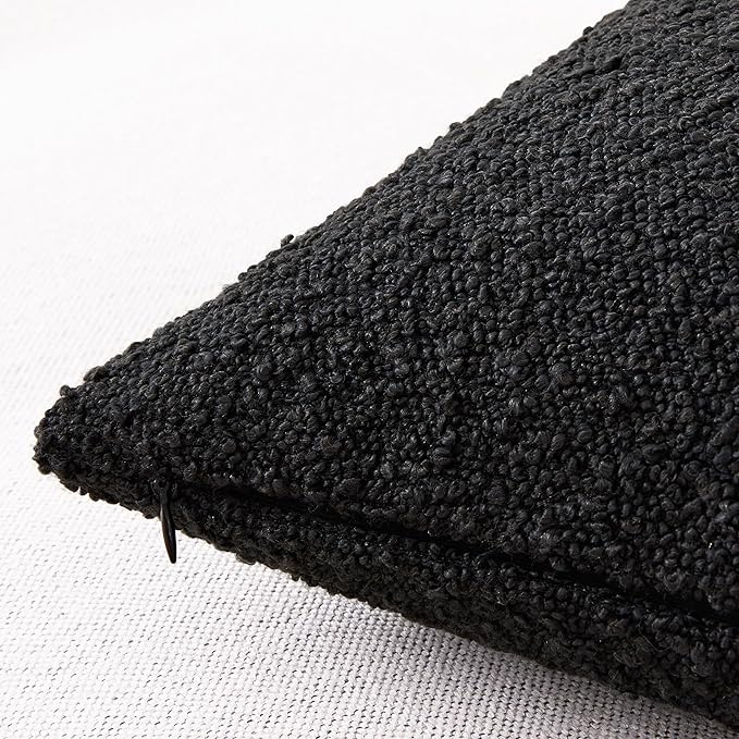 Mixhug Decorative Boucle Throw Pillow Covers, Black, 20 x 20 Inches, Pack of 2 - Textured Boho Pillow Covers for Couch and Bed