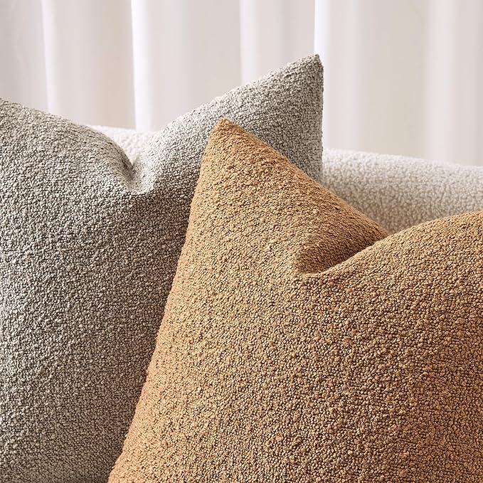 ANRODUO Pack of 2 Textured Boucle Throw Pillow Covers Soft Tobacco Brown Euro Decorative Accent Solid Pillow Cases Cozy Modern Couch Cushion Case for Sofa Bedroom Living Room Home Decor, 26 x 26 Inch