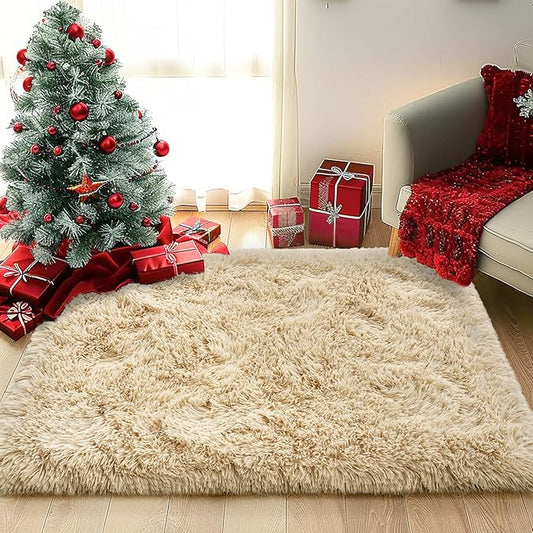 Small Rugs for Bedroom, Fuzzy Throw Rug for Living Room Dorm, Soft Fluffy Bedroom Rug, Non Slip Shag Rugs, Modern Indoor Home Decor Aesthetic, 2x3 Feet, Camel