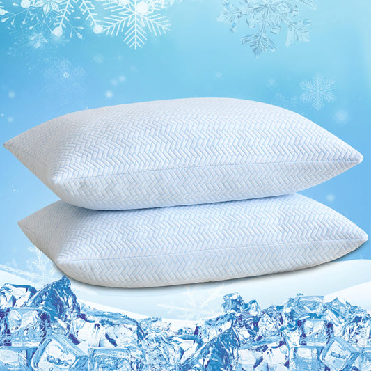 DOWNCOOL Cooling Pillow Queen Size Set of 2, Adjustable Shredded Memory Foam Pillows for Sleeping, Cool Bed Pillows for Hot Sleepers, Supportive Firm Pillow for Side Back Stomach Sleepers, 20"X30"