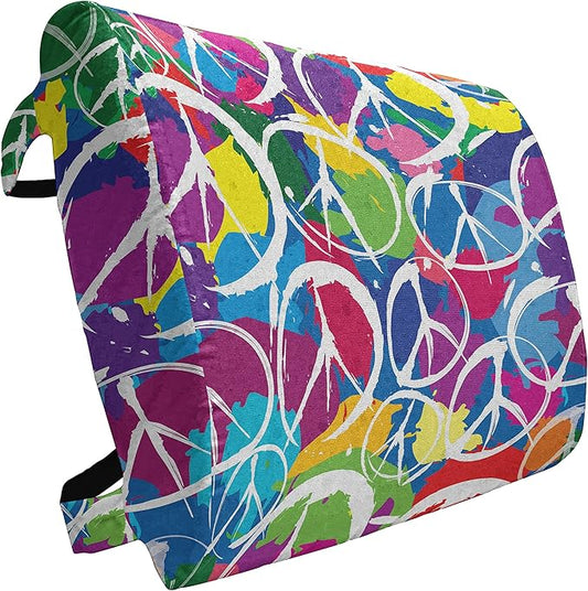 Ambesonne Retro Lumbar Back Support Pillow, Universal Peace Sign on Colorful Pop Art Style Background Pacifist Activism, High Density Foam for Office Chairs Car Seats, 14" x 13", Purple Blue