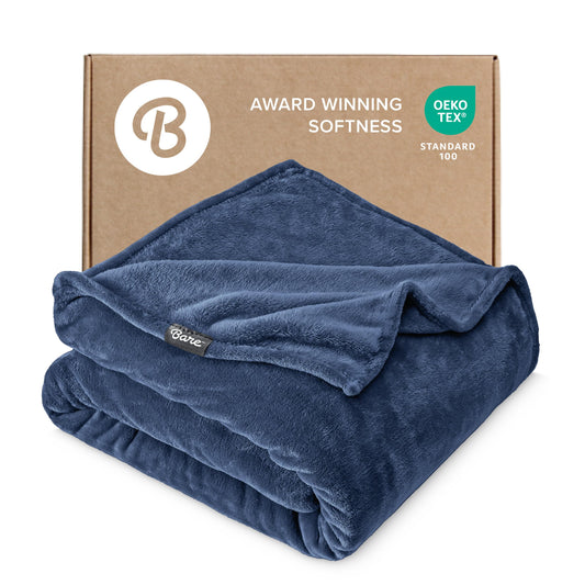 Bare Home Fleece Blanket - Full/Queen - Ultra-Soft Lightweight for Bed, Sofa, and Couch - Luxury Microplush - Cozy Warm Blanket (Full/Queen, Dark Blue)