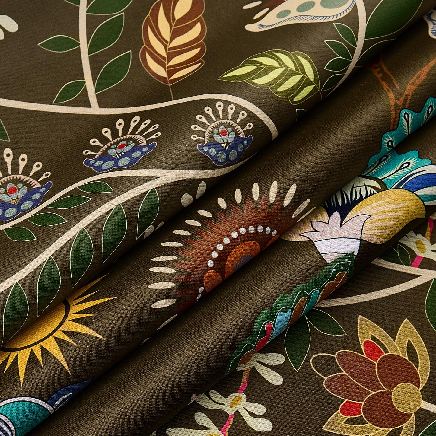 XiDi Floral Curtains 100% Blackout Vintage Patterned Black Out Curtain 63 Inches Long Thermal Insulated Window Drapes 2 Panels Grommet Room Darkening Curtain for Living Room Bedroom Olive Green 52x63
