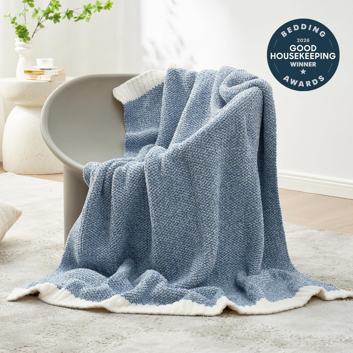 Snuggle Sac Blue Throw Blankets for Couch, Reversible Super Soft Warm Blankets Cozy Knit Blanket Fuzzy Plush Throws for Sofa, Bed, Gift, Heather Blue, 50 x 60 inches