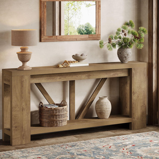 Tribesigns 70.9" Extra Long Entryway Table, Farmhouse Wood Console Tables with Storage Shelf, Modern Rustic Sofa Foyer Tables for Entryway, Behind Couch, Living Room, Entrance, Brown