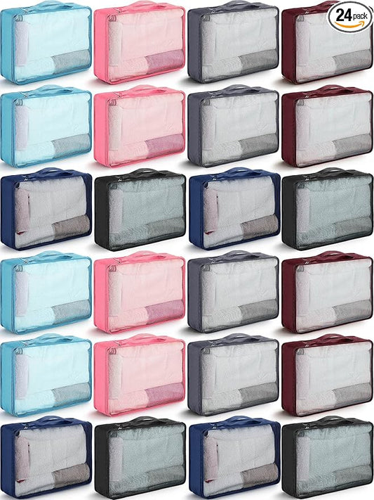 Woanger 24 Pcs Large Packing Cubes High Capacity Luggage Organizers Reusable Mesh Packing Bags for Travel Hiking(Multicolor)