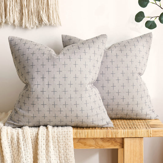 MIULEE Pack of 2 Decorative Burlap Linen Throw Pillow Covers Modern Farmhouse Pillowcase Rustic Woven Textured Cushion Cover for Sofa Couch Bed 20x20 Inch Light Grey