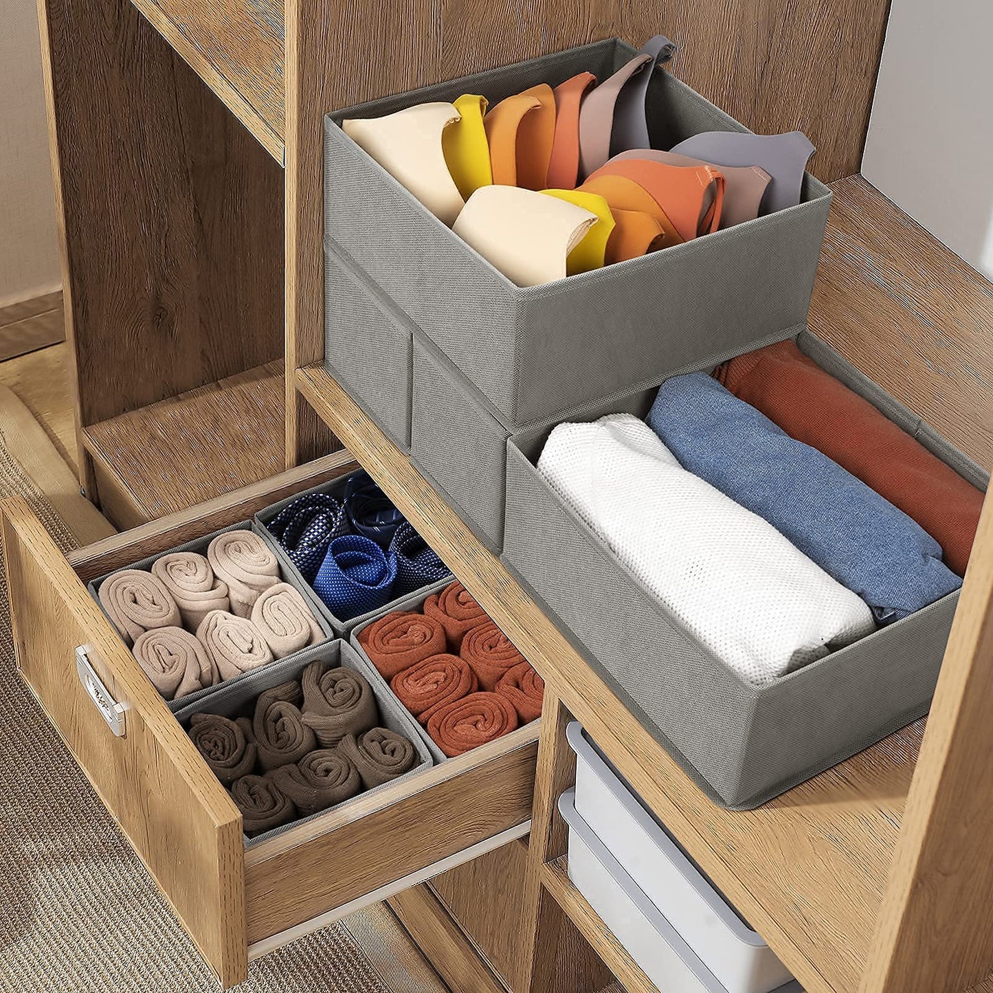 Criusia Drawer Organizer Clothes, 8 Pack Underwear Organizer, Foldable Closet Organizers and Storage Dresser Dividers for Clothes, Socks, Scarves, Ties (Gray)