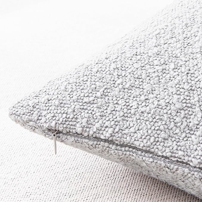 Mixhug Decorative Boucle Throw Pillow Covers, Light Gray, 20 x 20 Inches, Pack of 2 - Textured Boho Pillow Covers for Couch and Bed