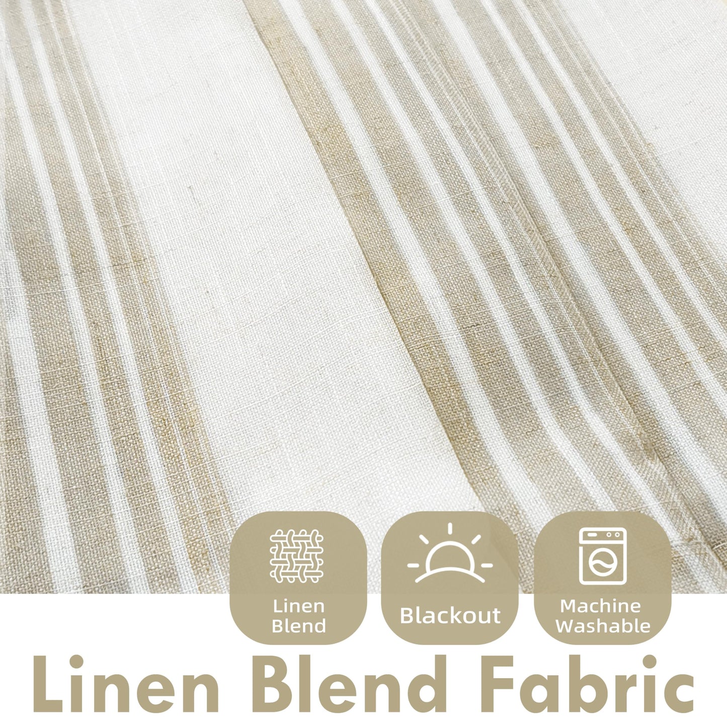 DriftAway Chris Linen 100% Blackout Curtains with Thermal and Sound Reducing Layer 96 Inch Long for Bedroom Striped Printed Drapes Thermal Insulated Lined Window Treatments for Living Room Camel Beige