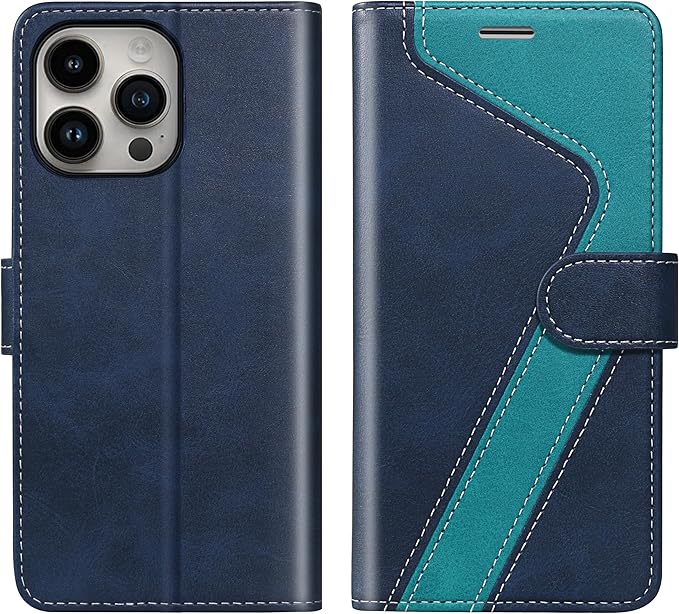 CIVICASE for iPhone 15 Pro Max(6.7inch) Wallet Case,Leather Flip Case RFID Blocking Credit Card Holder Folio Magnetic Stand TPU Shockproof Cover Compatible with iPhone 15 Pro Max Blue Green