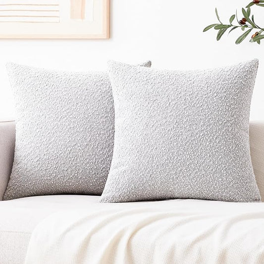 Mixhug Decorative Boucle Throw Pillow Covers, Light Gray, 20 x 20 Inches, Pack of 2 - Textured Boho Pillow Covers for Couch and Bed