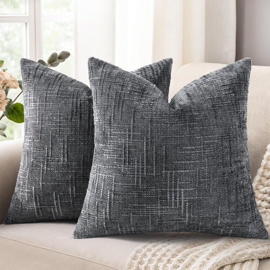 decorUhome Dark Grey Chenille Throw Pillow Covers 20x20 Set of 2 Textured Soft Cozy Slubby Couch Pillow Covers Modern Farmhouse Boho Decorative Pillow Cases for Bed Sofa Living Room