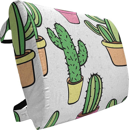 Ambesonne Cactus Lumbar Back Support Pillow, Vases and Pots with Flowers Cartoon Drawing Colorful Summer Plants Design, High Density Foam for Office Chairs Car Seats, 14" x 13", Peach Pink Green