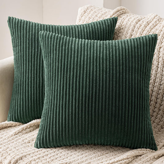 MIULEE Decorative Corduroy Pillow Covers Soft Solid Pack of 2 Cushion Cases Boho Square Throw Pillow Covers Army Green Pillowcases for Couch Chair Sofa Bed Living Room Home Decor 18 x 18 Inch