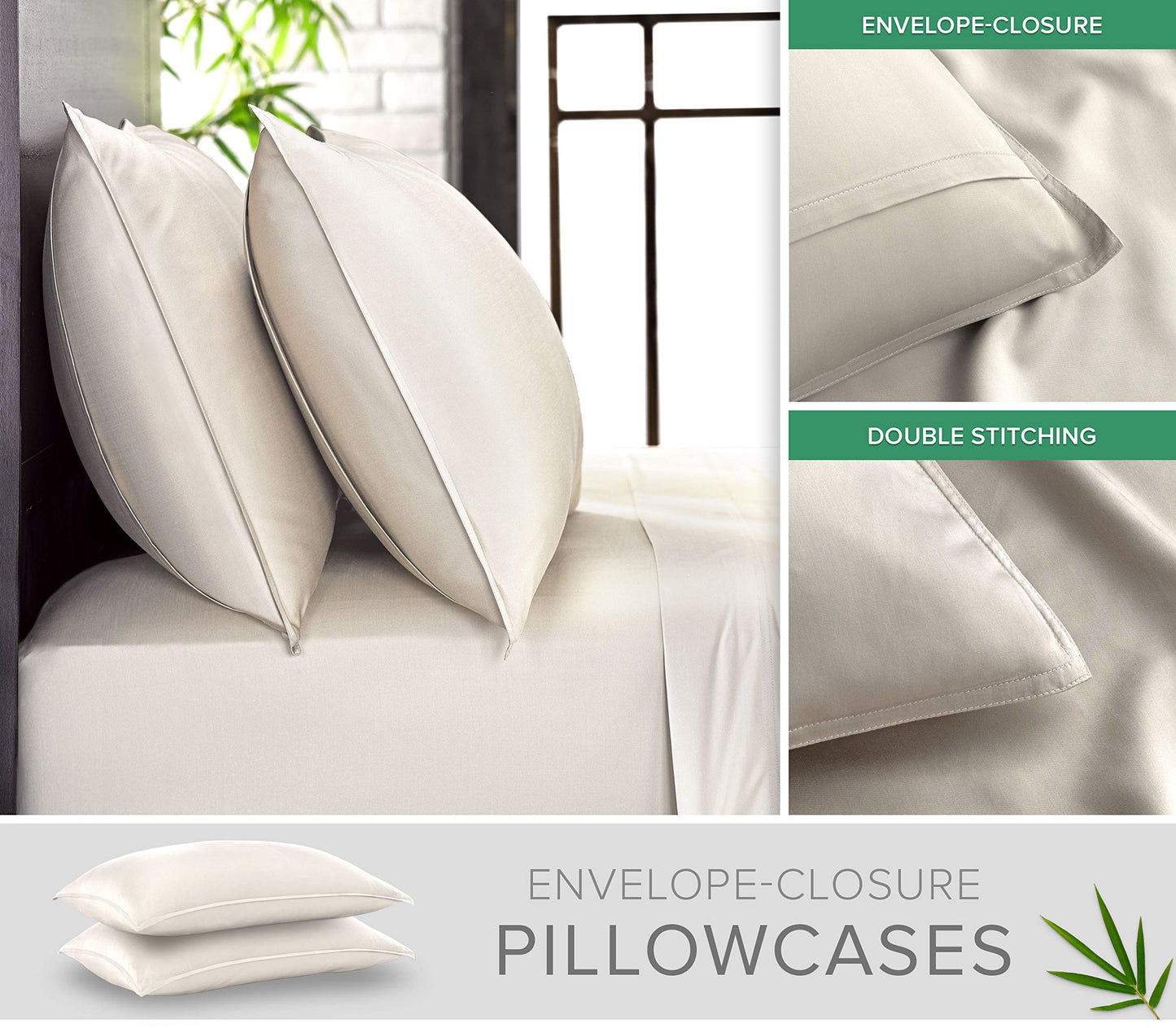 Pure Bamboo King Sheets, Genuine 100% Organic Viscose Derived from Bamboo Bed Sheet Set, Luxuriously Soft & Cooling, Double Stitching, 2 Year Quality Promise (King, Ivory)