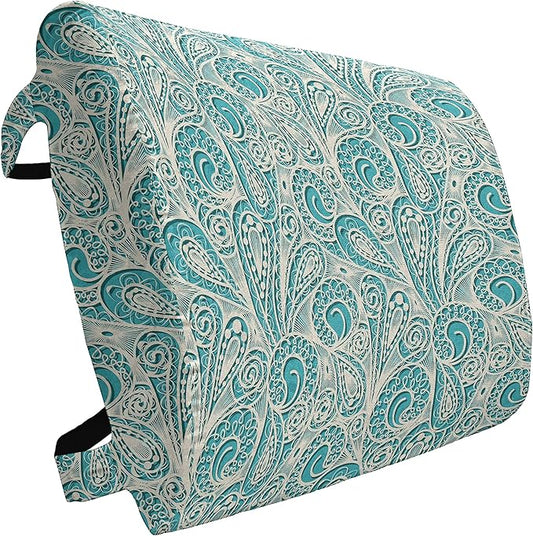 Ambesonne Teal Lumbar Back Support Pillow, Classical Lace Style Pattern with Romantic Feminine Elements Inspired Art Print, High Density Foam for Office Chairs Car Seats, 14" x 13", Teal Beige
