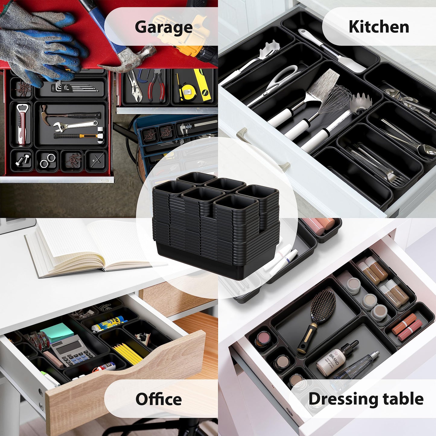 Simple Houseware Interlocking Desk Drawer Bins Organizer, 10 Packs, Black