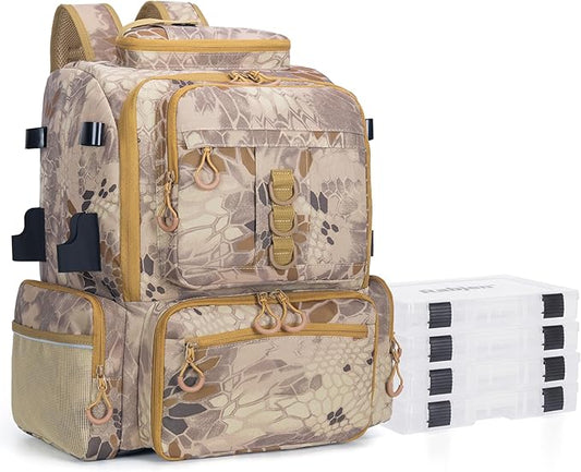 Rabjen Fishing Tackle Backpack, 45L Storage Waterproof Travel Bag Store Fishing Gear with Insulated Top Pocket