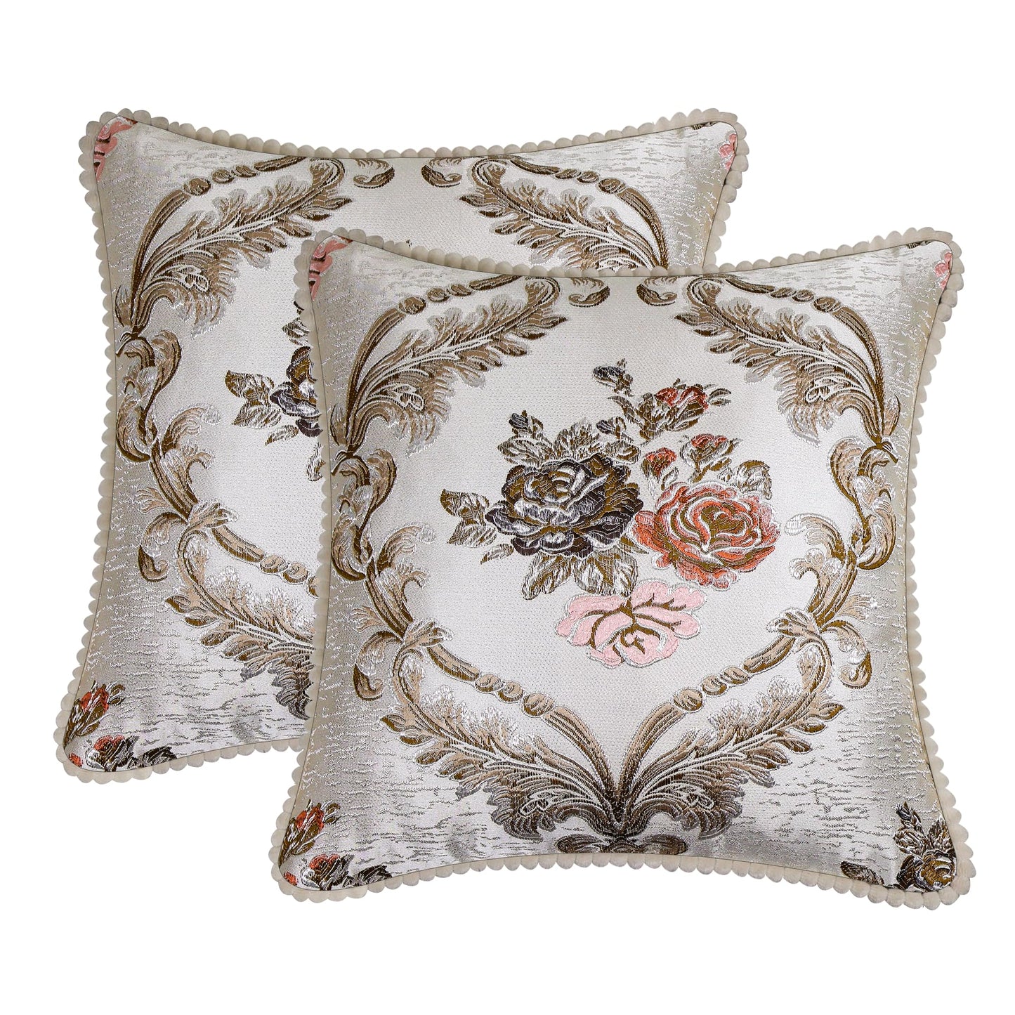 SZHELEJIAM Embroidered Pillow Covers 18x18 Inch Set of 2, Jacquard Retro Cushion Covers in Beige White for Living Room, Sofa Bedroom