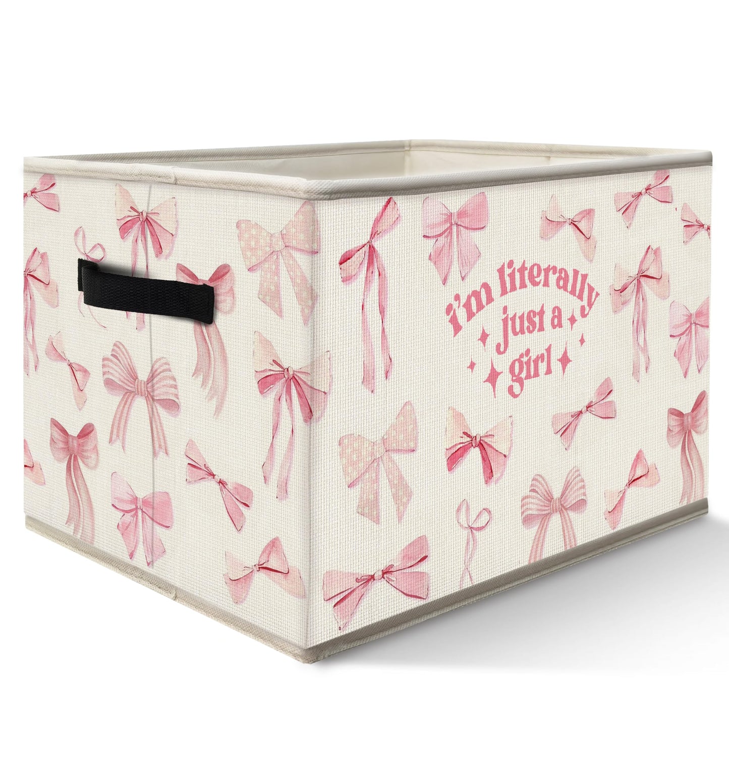 FDHSPAAM Coquette Preppy Pink Bow Storage Bins Box with Handles, I'm Iiterally Just a Girl Collapsible Fabric Storage Basket Box Organizer for Girls Dorm Bedroom Bathroom Clothes Toys Books