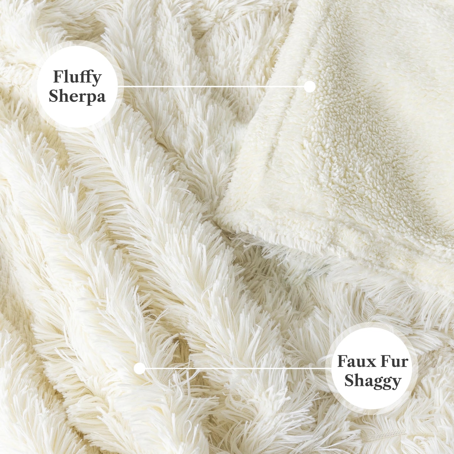 Pavilia Cream Beige Fluffy Bed Blanket, Queen Size, Fuzzy Plush Warm Large Blanket for Couch Sofa, Super Soft Thick Faux Fur Sherpa Blanket, 90x90