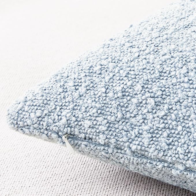 Mixhug Decorative Boucle Throw Pillow Covers, Light Blue, 18 x 18 Inches, Pack of 2 - Textured Boho Pillow Covers for Couch and Bed