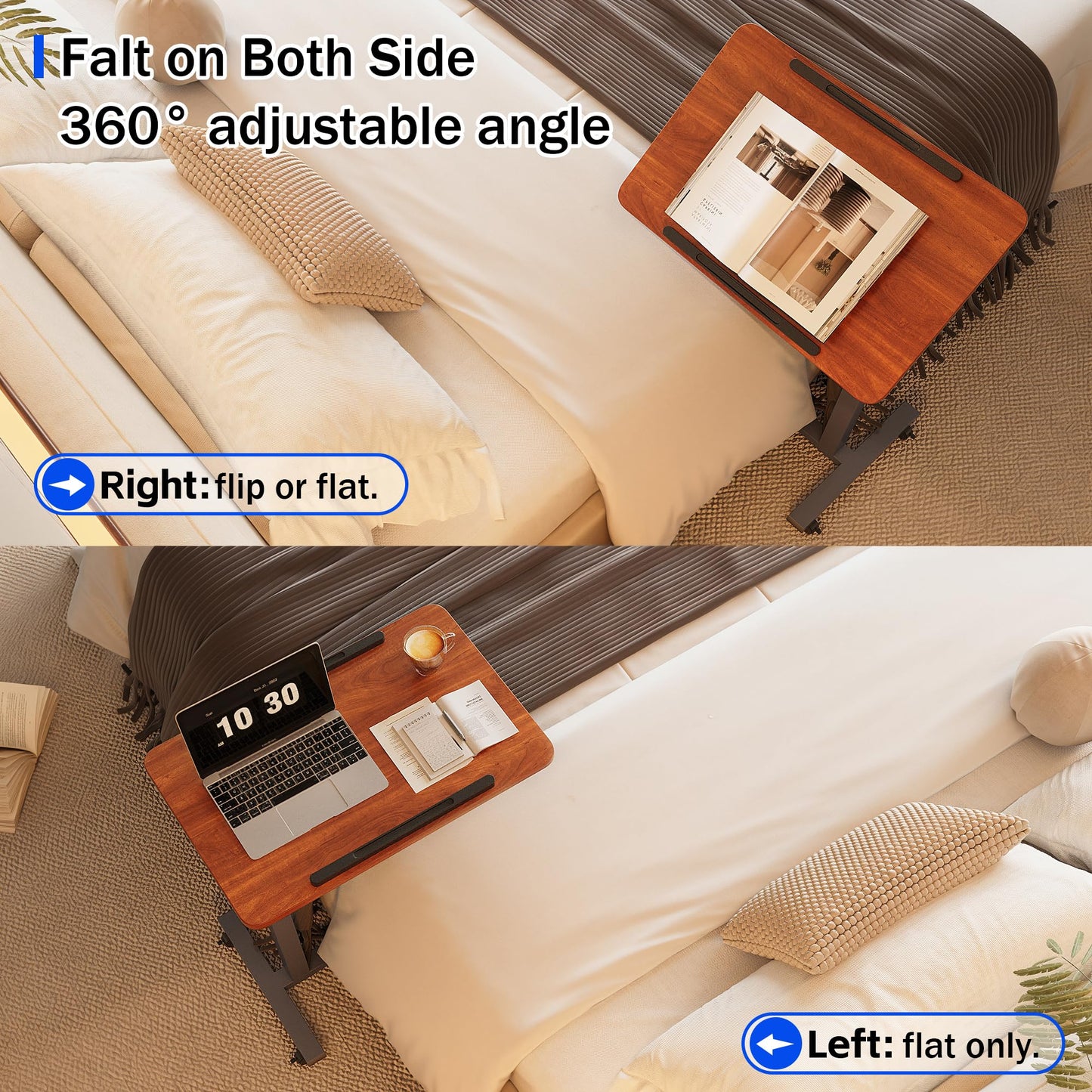 Furist Overbed Bedside Table with Wheels, Medical Hospital Bed Table, Computer Stand for Bed Side, Rolling Tray for Hospital and Home Use
