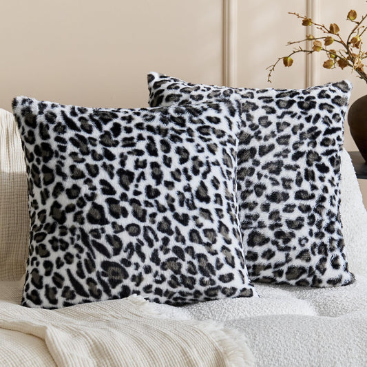 KINDREX Leopard Print Faux Fur Pillow Covers 18x18 Set of 2, Cloud-Like Soft & Fluffy Cheetah Cushion Cases, Eye-Catching Decor for Living Room Sofa Bedroom Decor, White