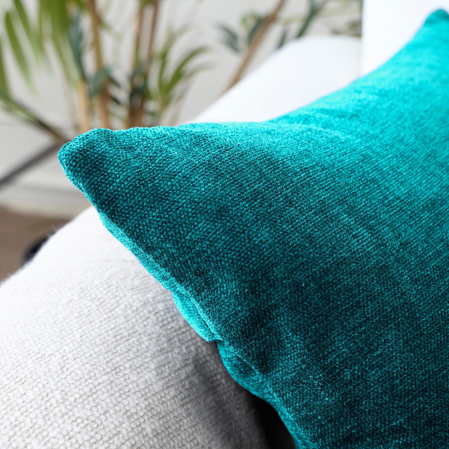 Encasa XO Thick Chenille Throw Pillow Covers Set of 2 | Azul Blue - (24"x24") (60x60 cm) | Decorative Accent Square Throw Pillow Cases for Couch, Home Decor, Sofa