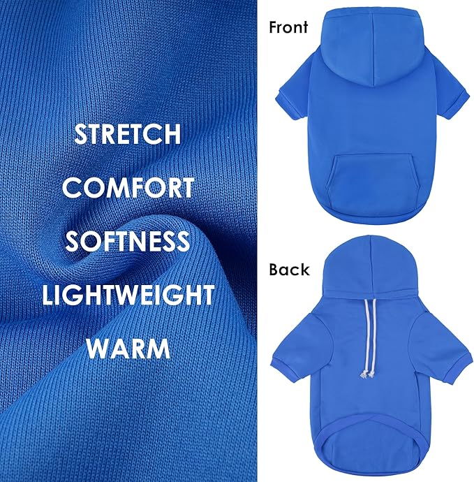 BAOBICUTE Dog Basic Hoodie Soft Dog Clothes Cold Weather Sweaters for Medium Large Dogs Cozy Fabric Warm Sweatshirt with Leash Hole (Blue, L (Back: 20.47",Chest: 28.35", Neck: 21.26"))