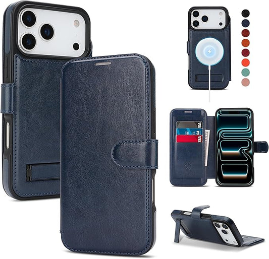 CIVICASE for iPhone 17 Pro Wallet Case with Stand,PU Leather Flip Credit Card Holder Slots (RFID Blocking),Compatible with Magsafe Magnetic Holder Phone Cover Women Men,Blue