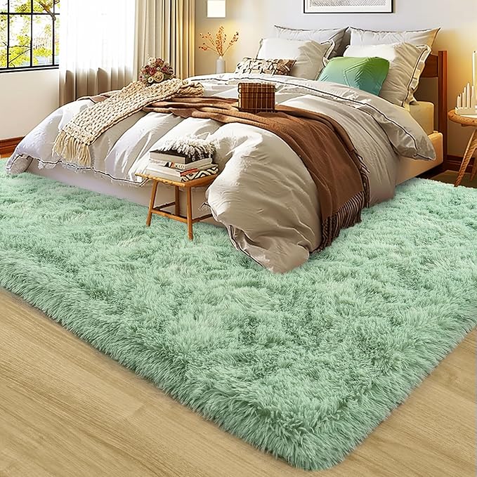 8x10 Large Area Rugs for Living Room, Ultra Fluffy Shag Rug for Bedroom, Modern Plush Soft Carpet for Girls Boys Kids Room Dorm Fuzzy Non Slip Rug for Home Decor Aesthetic, Sage Green