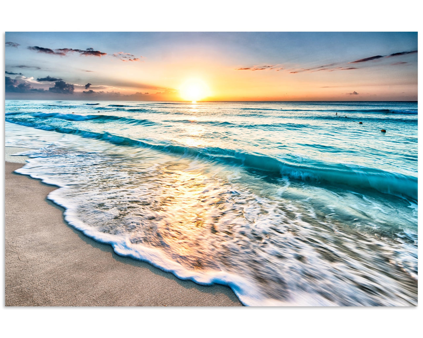 TutuBeer 1 Pcs Beach Wall Art Beach Pictures Ocean Pictures Wall Decor Blue Sea Sunset White Ocean Print on Canvas Seascape Canvas Art for Bedroom Home Decor Ready to Hang 12x18 inch