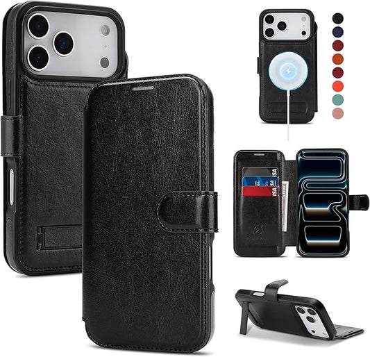 CIVICASE for iPhone 17 Pro Wallet Case with Stand,PU Leather Flip Credit Card Holder Slots (RFID Blocking),Compatible with Magsafe Magnetic Holder Phone Cover Women Men,Black