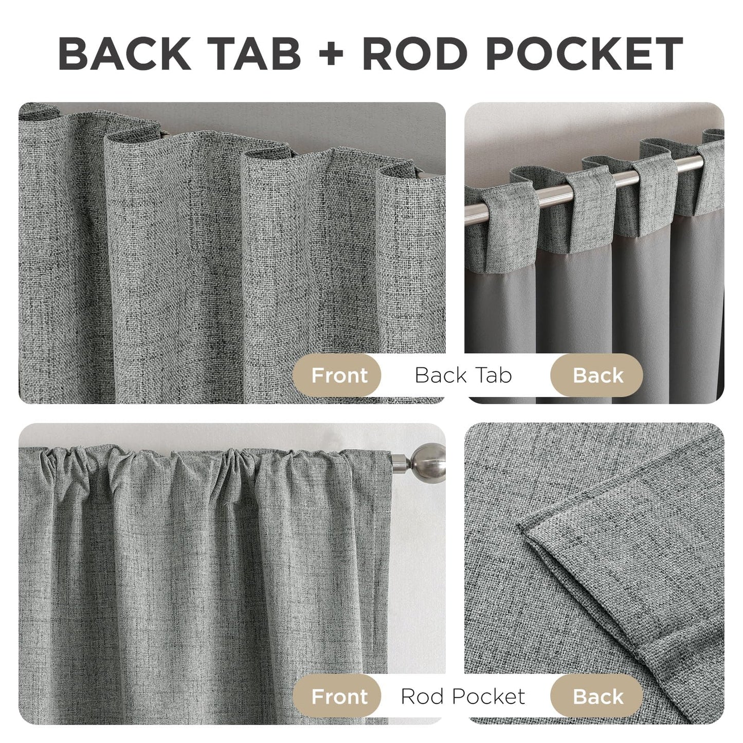 Joydeco Blackout Curtains for Bedroom - 100% Light Blocking 2 Panels Light Grey Drapes 37" W x 84" L, Thermal Insulated Room Darkening Curtains, Linen Textured for Living Room, Rod Pocket & Back Tabs