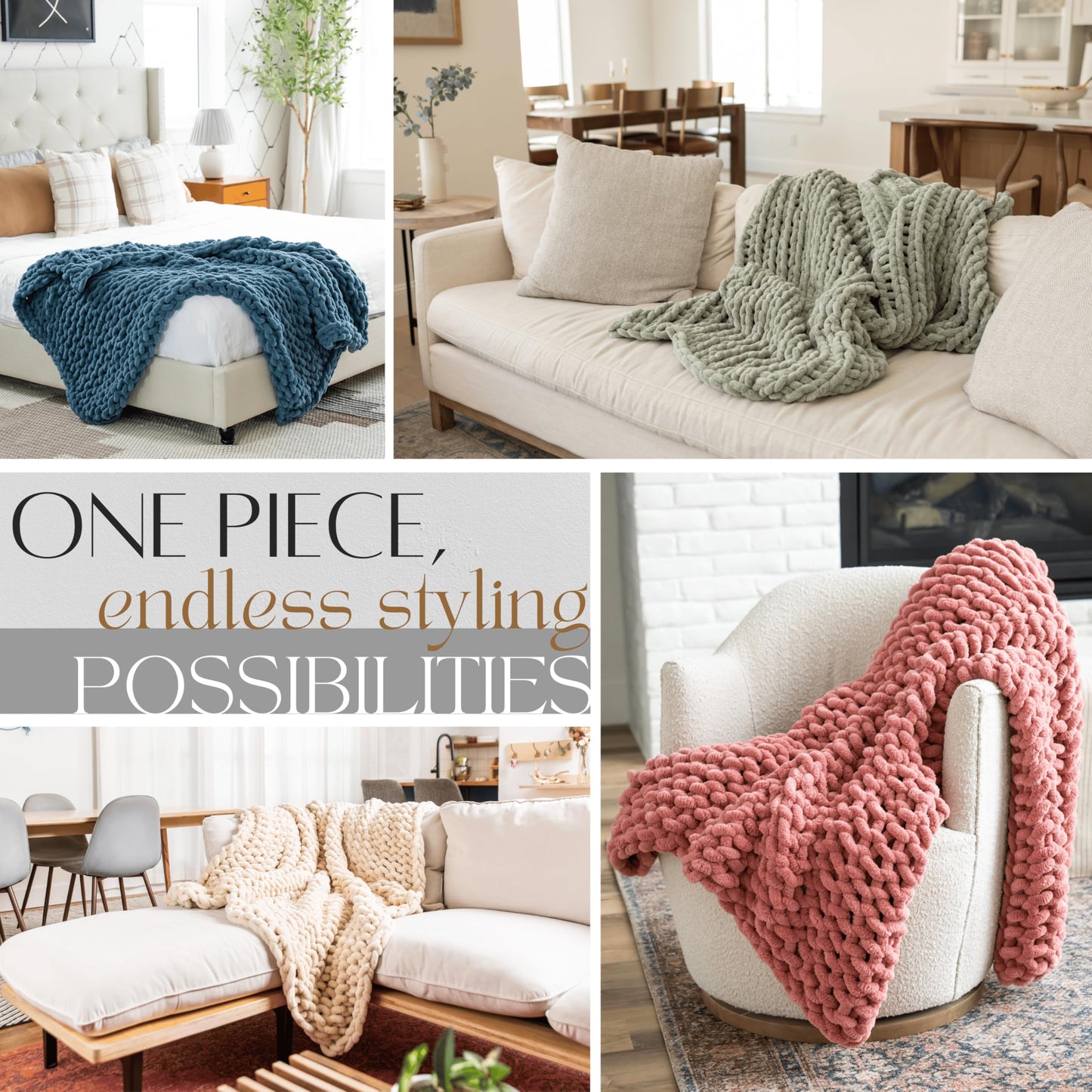 SAMIAH LUXE Chunky Knit Throw Blanket 50x70, Buttercream Cream Chenille Throw Blanket for Couch Bed Sofa, Soft Fluffy Cable Knit Blanket, Oeko-TEX Certified, Machine Washable