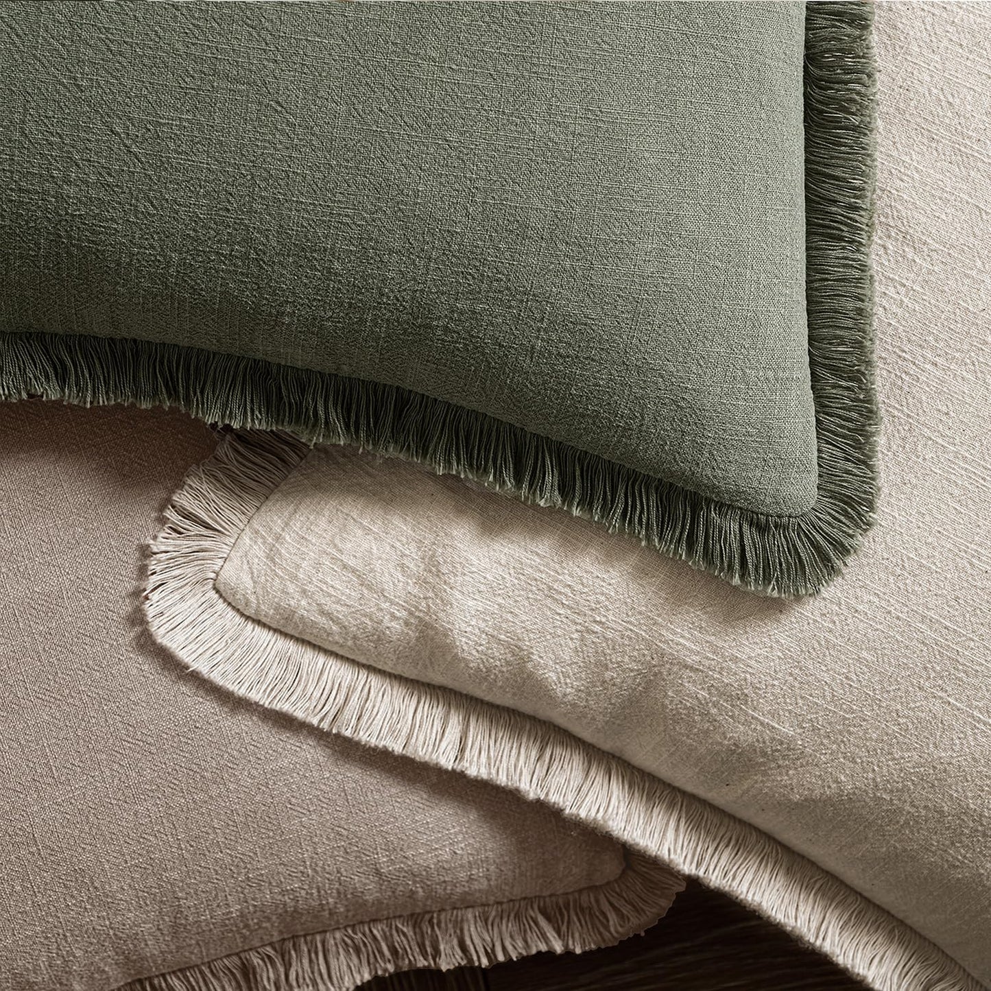 MIULEE Decorative Throw Pillow Covers Neutral Linen Fringe Throw Pillows Euro Shams Set of 2 Dune Boho Farmhouse Cushion Covers for Couch Sofa Bed Living Room Spring Home Decor 24x24 Inch
