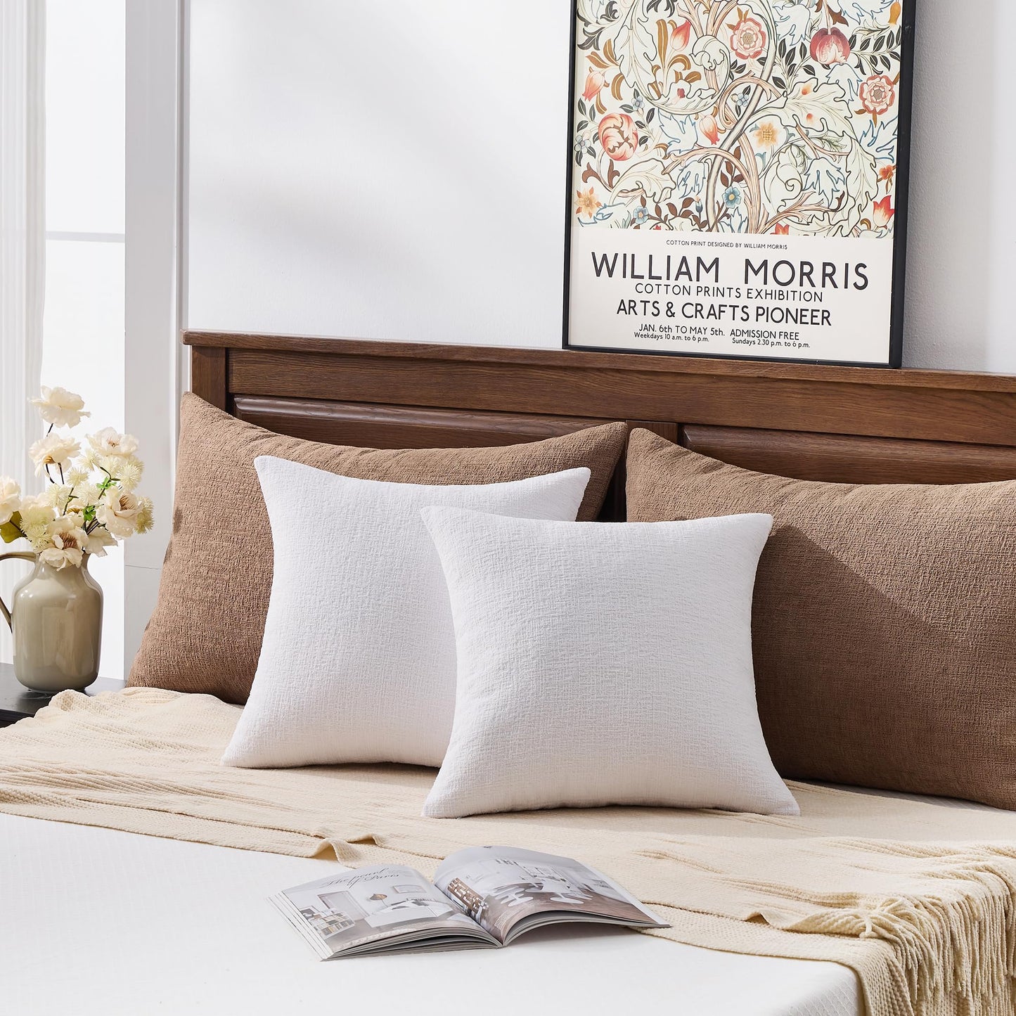 GAWAMAY Set of 2 Soft Textured Chenille Throw Pillow Covers 18x18 Inch (45x45 CM), Decorative Pillowcases Cushion Covers for Farmhouse Home Decor, Couch Living Room Sofa Bedroom Chair, Bright White